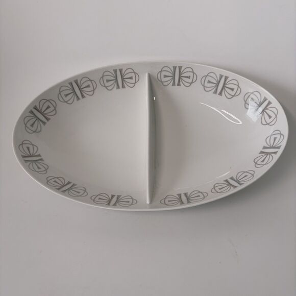 Franciscan Whitestone, Merry Go Round, 11" Oval Divided Vegetable Bowl Gray/Pink - Picture 4 of 9